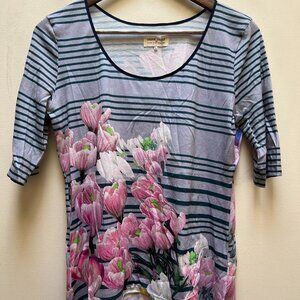 Anthropologie Dream Daily Magnetic Field Floral Striped Top Size Women's Large